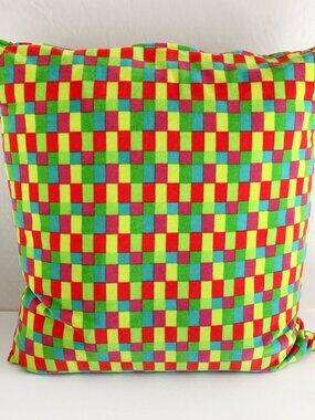 IKEA Bright Multicolor Check Plaid Large Feather Throw Pillow